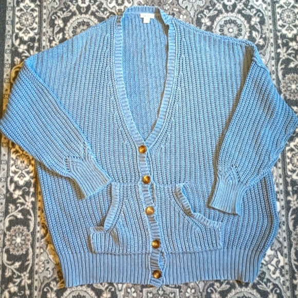 Sundance Sweaters - Sundance Womens Crochet Cardigan XL Blue Chunky Knit V Neck Button Front
